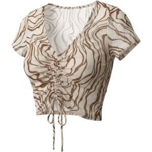 Mixed Threads Mesh Ruched Front Crop‎ Top Brown Swirl Zebra Print Size S NWT